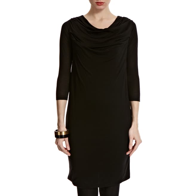 Farhi by Nicole Farhi Black Voile Cropped Sleeved Wool Blend Dress
