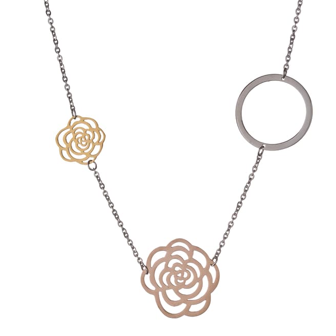 Chloe Collection by Liv Oliver Gold/Silver Rose and Clover Necklace