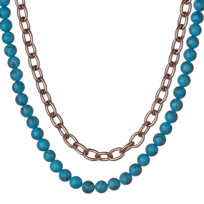 White label by Liv Oliver Rose Gold/Turquoise Double Chain Necklace 18ct