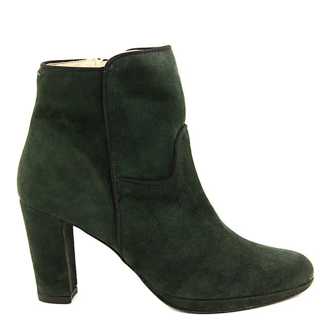 Eye Dark Green Suede Piping Ankle Boots 7cm Heel