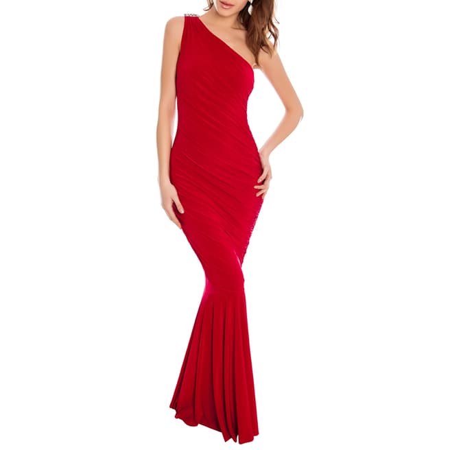 Goddiva Red Grecian One Shoulder Maxi Dress