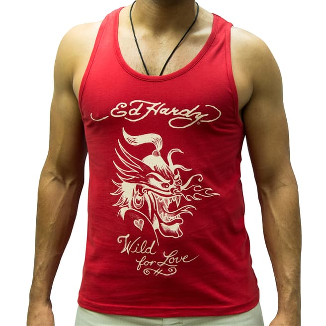 Ed Hardy Red/White Wild Love Cotton Vest Top