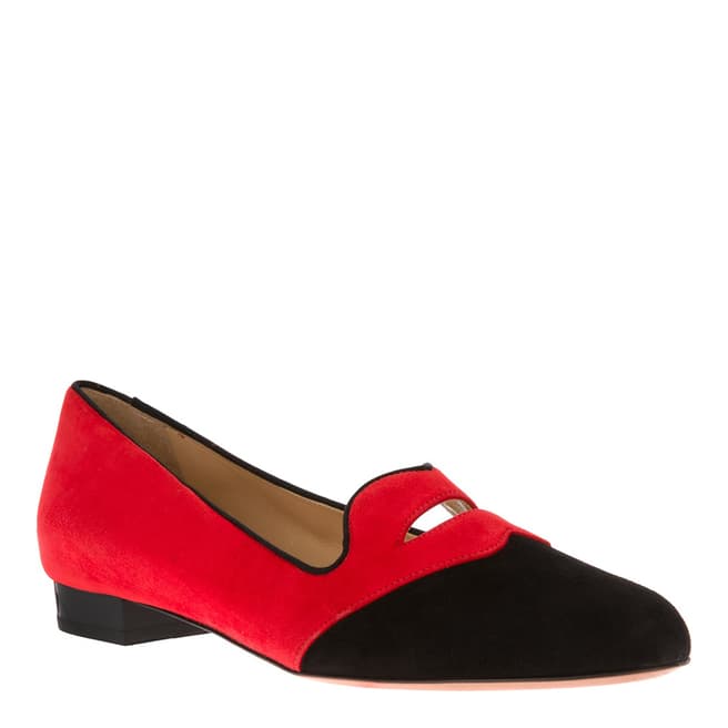 Charlotte Olympia Red/Black Suede Bisoux Slipper Pumps