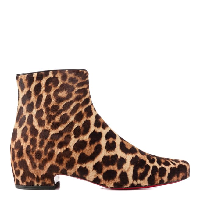Christian Louboutin Tan/Brown Leather Leopard Ankle Boots 