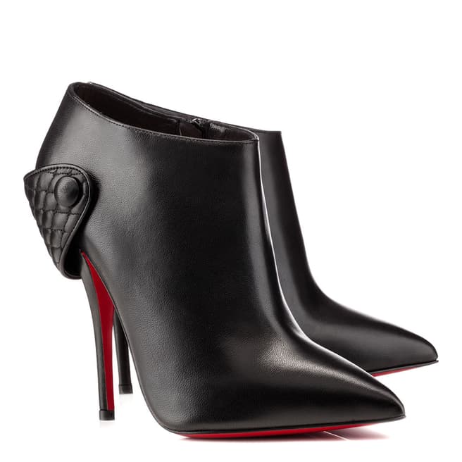 Christian Louboutin Black Leather Quilted Strap Ankle Boots 12cm Heel