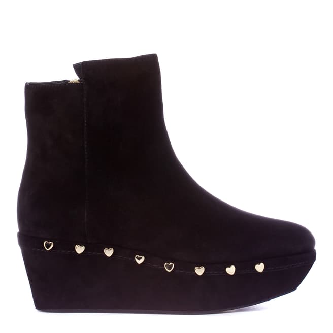 Love Moschino Black Suede Heart Studded Ankle Boots 6cm Heel 