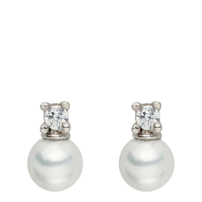 Pearls of London Silver/White Pearl/Crystal Stud Drop Earrings
