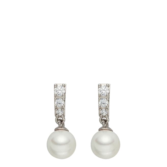 Pearls of London White/Silver Pearl/Crystal Drop Earrings
