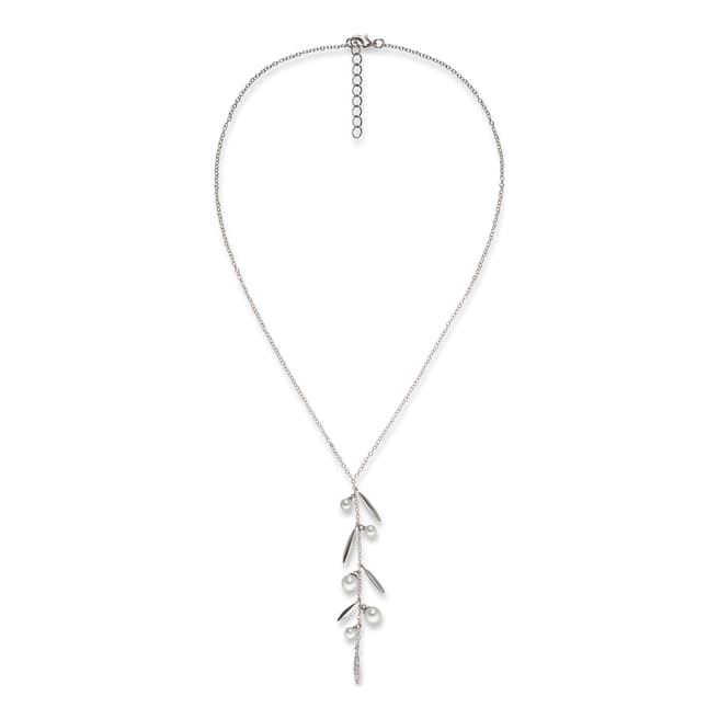 Pearls of London Silver/White Pearl Leaf Chain Necklace