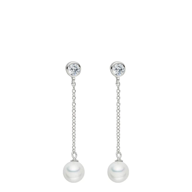 Pearls of London Silver/White Pearl/Crystal Chain Drop Earrings 8mm