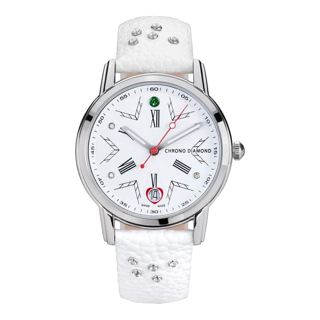 Chrono Diamond Women's White/Silver Leather Brisa Watch