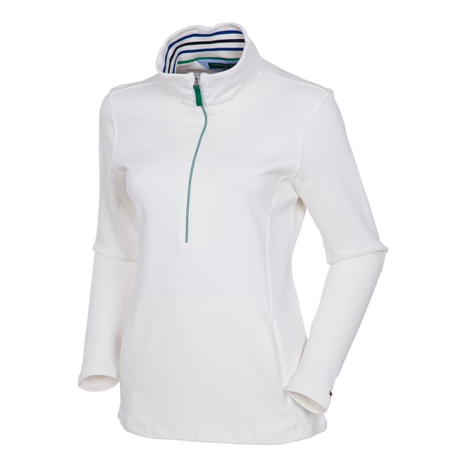 Tommy Hilfiger Golf Women's Cream Half Zip Cotton Blend Jumper