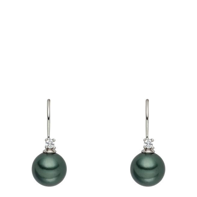 Nova Pearls Copenhagen Dark Green Pearl/Crystal Drop Earrings 10mm