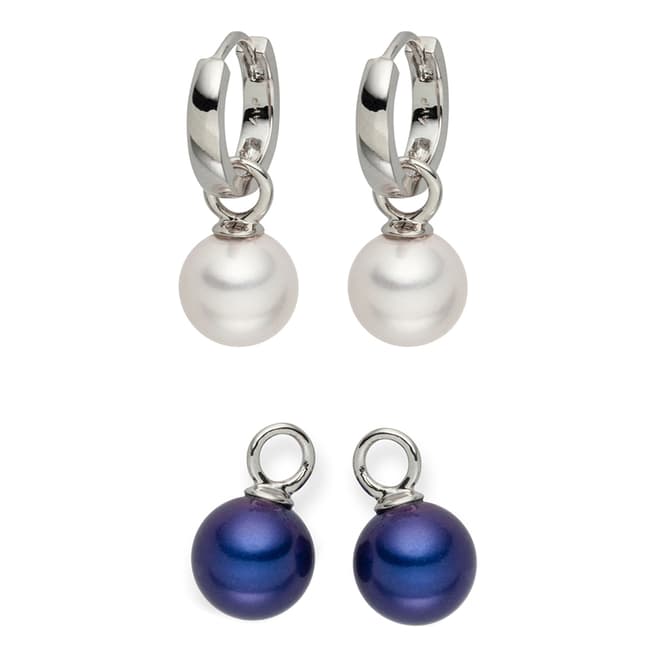Nova Pearls Copenhagen White/Dark Blue Pearl Interchangeable Hoop Earrings