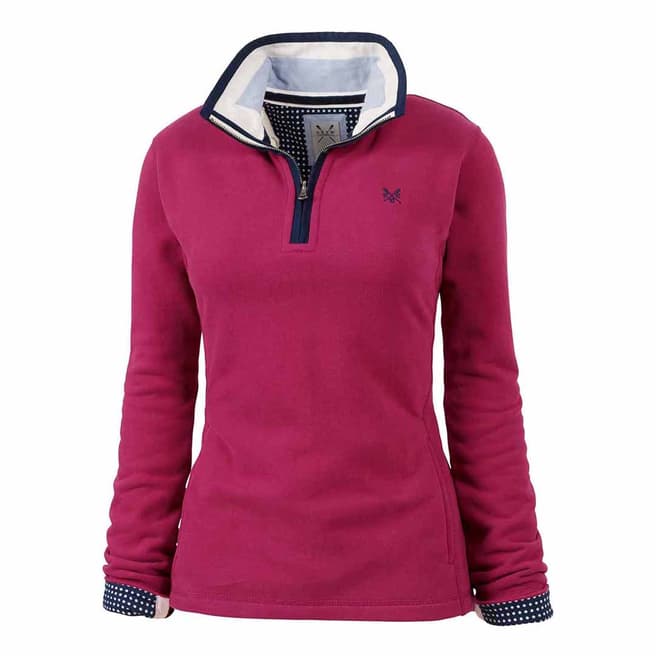 Crew Clothing Women's Pink/Navy Half Zip Cotton Sweatshirt
