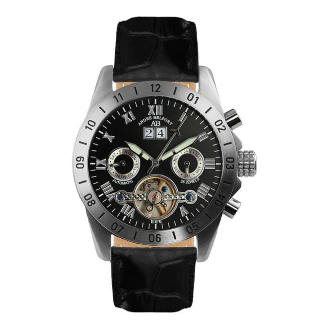 Andre Belfort Men's Black Stainless Steel Galactique Leather Watch