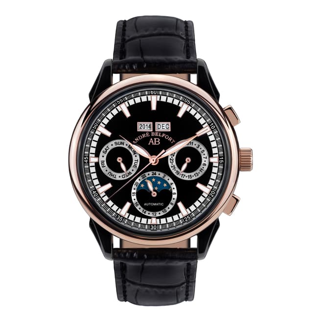 Andre Belfort Men's Rose Gold/Black Ambassadeur Schwarz Leather Watch