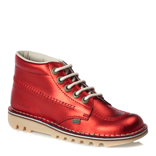 Kickers Ladies Metallic Red Leather Kick Hi Boots