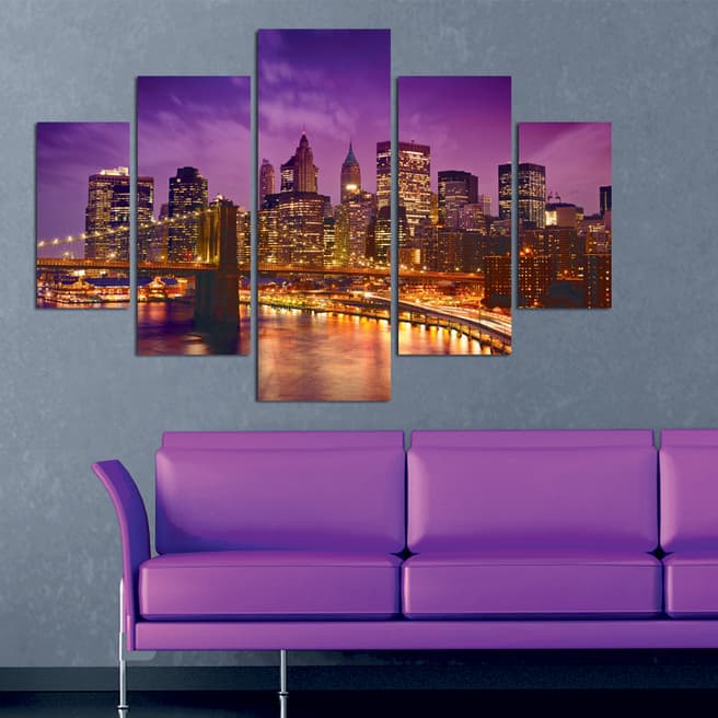 Miracle Purple New York Skyline Five Piece Wall Art