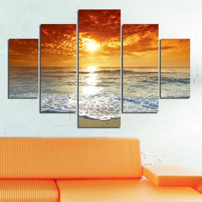 Miracle Multicolour Beach Sunset Five Piece Panel Wall Art