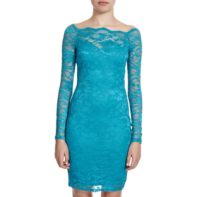 Lipsy Turquoise Off The Shoulder Lace Dress