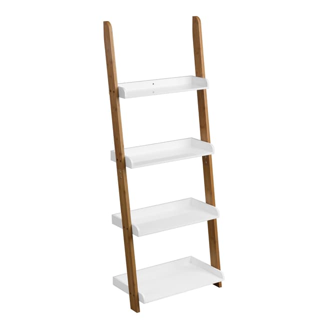 Premier Housewares Nostra Shelf Ladder Unit, White High Gloss, 4 Tier Bamboo Frame