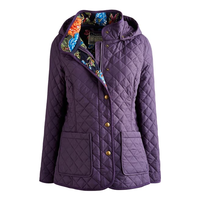 Joules Women's Purple Quilted Hooded Jacket