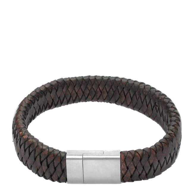 Runway Men's Dark Brown Leather Woven Bracelet