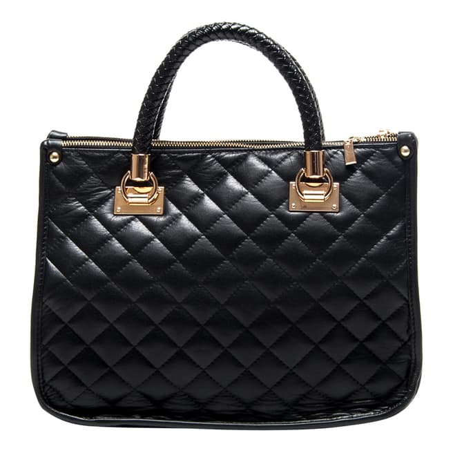 Isabella Rhea Black Leather Quilted Structured Handbag