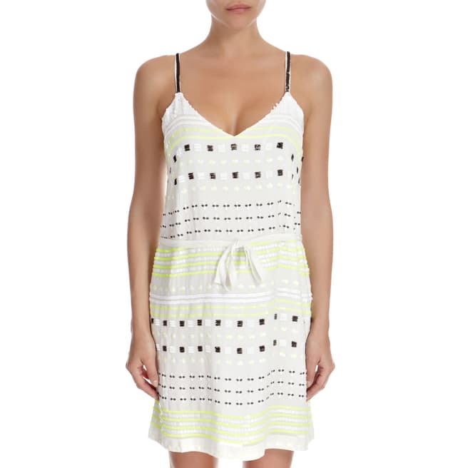 French Connection White/Lime Neon Geo Flash Sequin Dress