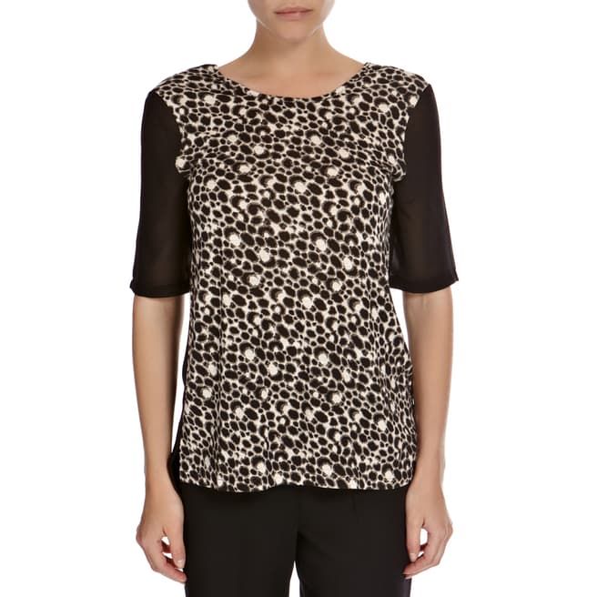 French Connection Beige/Black Animal Semi-Sheer Floral Top