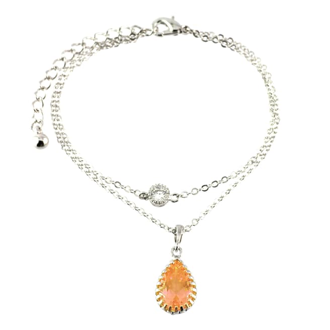 Gaia Collection by Fleur Envy Peach/White/Silver Double Chain Crystal Bracelet