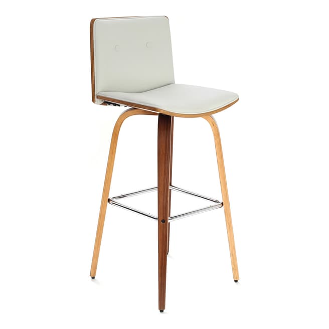 Premier Housewares Bar Chair, Walnut Veneer, White Leather Effect