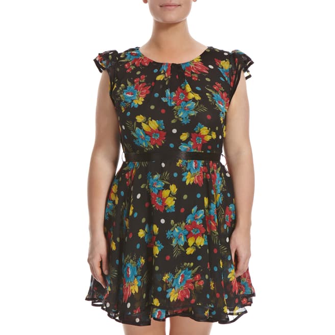 Ruby's Closet Black/Multi Floral Print Dress