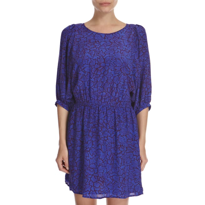 Tegan Purple Leaft Print Elasticated Silk Dress