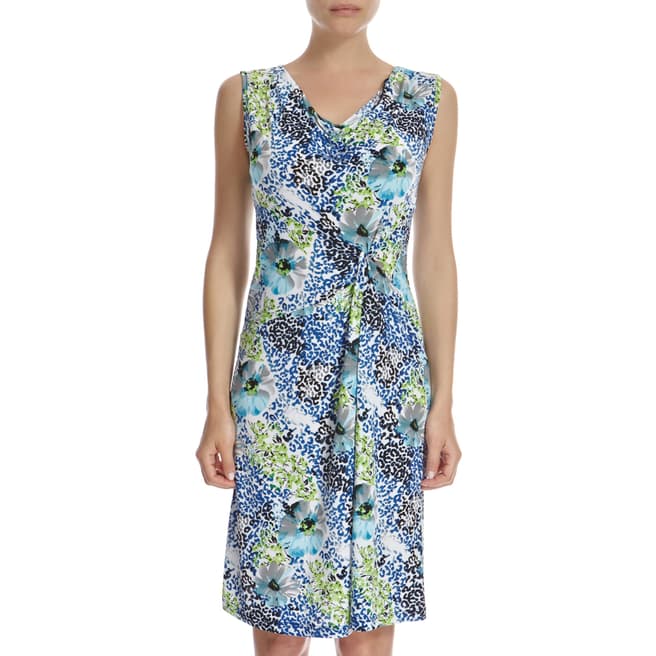 James Lakeland Blue/Multi Exotic Print Cowl Neck Dress