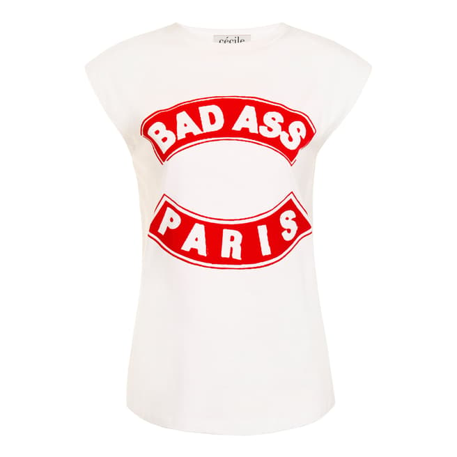 Etre Cecile White/Red Bad Ass Paris Flocked Sleeveless Cotton T Shirt