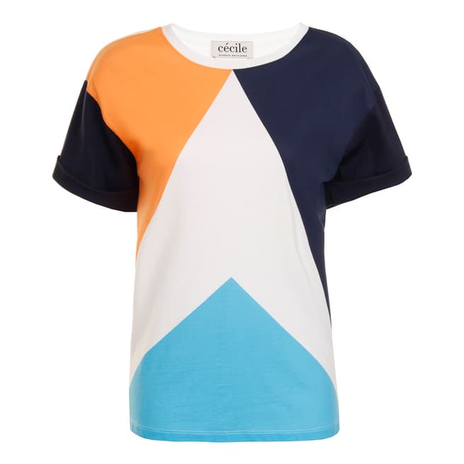 Etre Cecile White/MultiColourblock Triangle Oversized Cotton T Shirt