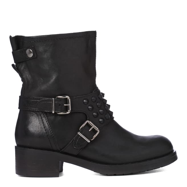 Daniel Footwear Black Leather Studded Ankle Boots Heel 4cm 