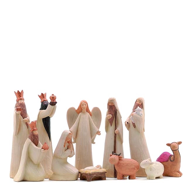 Festive Set of Eleven Assorted Wood Nativity Set