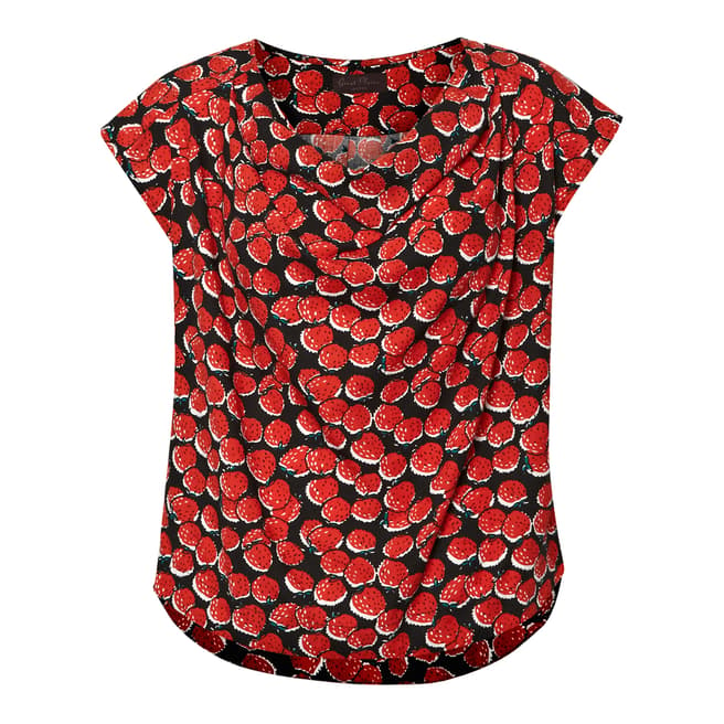 Great Plains Red/Black Strawberry Fields Cowl Neck Top