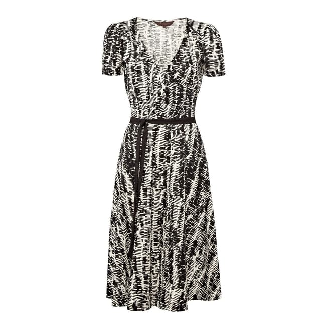 Great Plains Black/Cream Spindle Print Linen Blend Dress