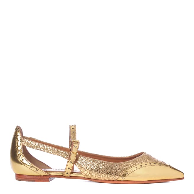 Tory Burch Gold Mirrored Leather Pointed Flat Pump 