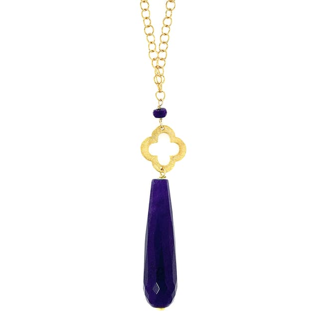Liv Oliver Midnight Blue/Gold Jade Clover Pendant Necklace 18ct