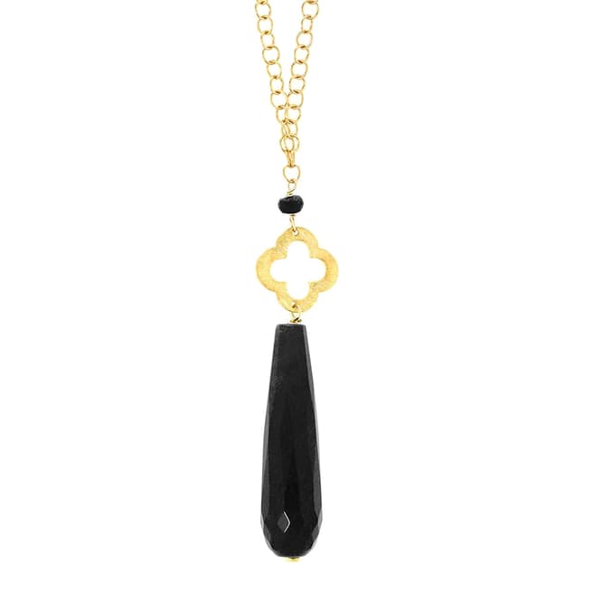 Liv Oliver Black/Gold Jade Clover Pendant Necklace 18ct