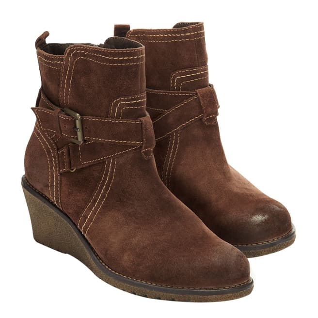 Monsoon Brown Leather Senia Wedge Boots 6cm Heel