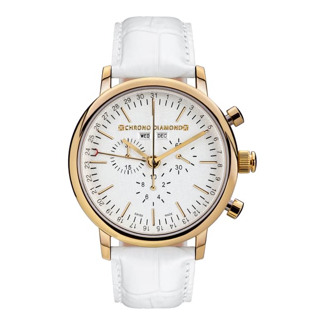 Chrono Diamond Men's White/Gold Leather Chronograph Argos Watch