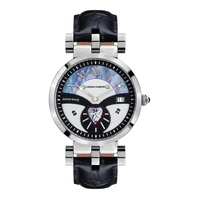 Chrono Diamond Women's Black/Silver Leather Feronia Watch