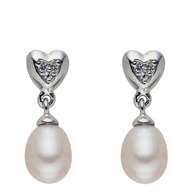 Clara Copenhagen White/Silver Heart Pearl Earrings 6.5mm