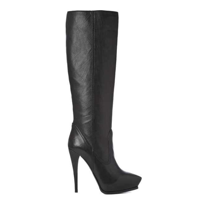 Lanvin Black Leather Over Knee Platform Boots Heel 13cm